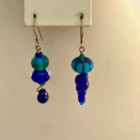 Gorgeous Blue Artisan Handcrafted Glass Drop Earrings - Picture 5 of 8